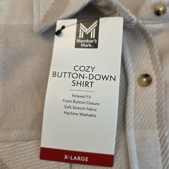 Members Mark Cozy Button Down Long Sleeve
Plaid Cream And Tan Shirt. - Picture 8 of 13